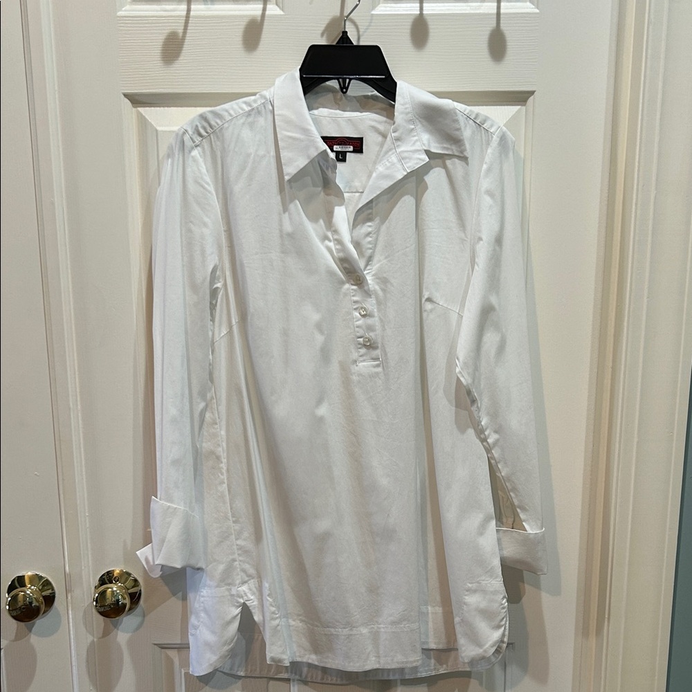 Krazy Larry High Low Hem Button Up Tunic Blouse